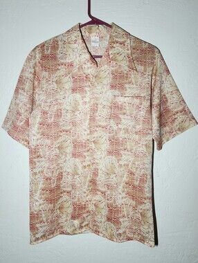Vintage Jantzen Mens Size Med Short-Sleeve Button-Down Marbled Print Camp Shirt